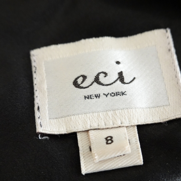 ECI Geometric Print Silk Chiffon Midi Fit & Flare Dress w/Ruffled Neckline, sz 8 - Picture 2 of 6